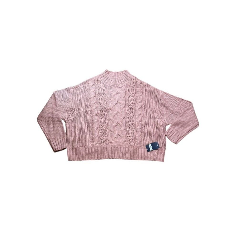 Lucky Brand Cable Knit Mock Neck Sweater Womens Size Large Pullover Fisherman